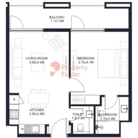 Plattegrond van 1 slaapkamer in Tiraz Phase 2 By Arada