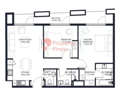 Plattegrond van 2 slaapkamers in Tiraz Phase 2 By Arada