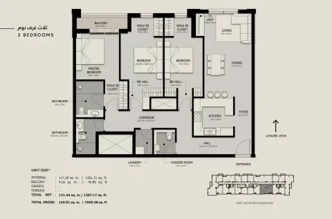 Plattegrond van 3 slaapkamers in Sawa 1