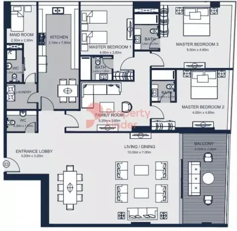 Plattegrond van 3 slaapkamers in Sharjah Terraces