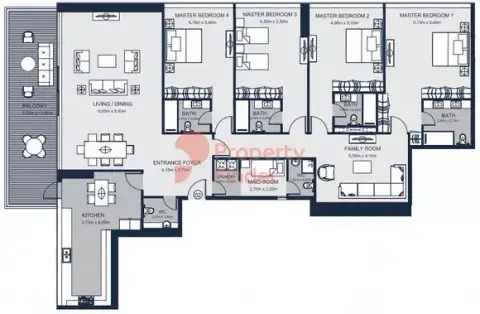 Plattegrond van 4 slaapkamers in Sharjah Terraces