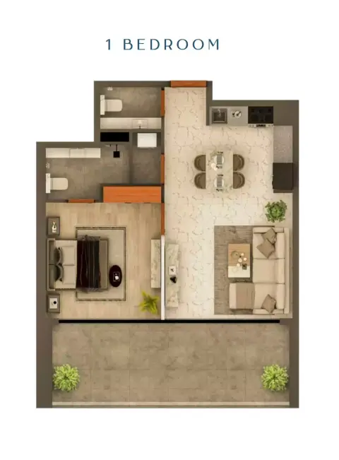 Plattegrond van 1 slaapkamer in Views VII by Golden Woods
