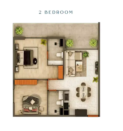 Plattegrond van 2 slaapkamers in Views VII by Golden Woods