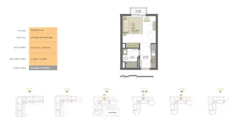 Plattegrond van Studio in Noor Residence