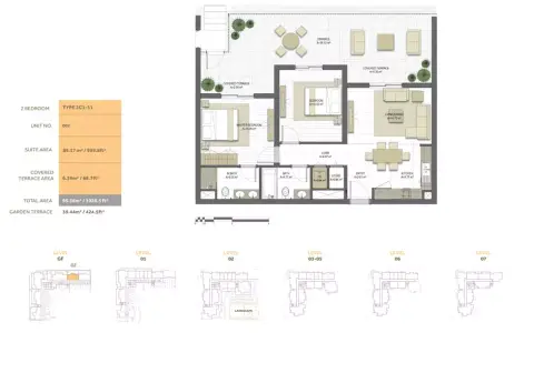 Plattegrond van 2 slaapkamers in Noor Residence