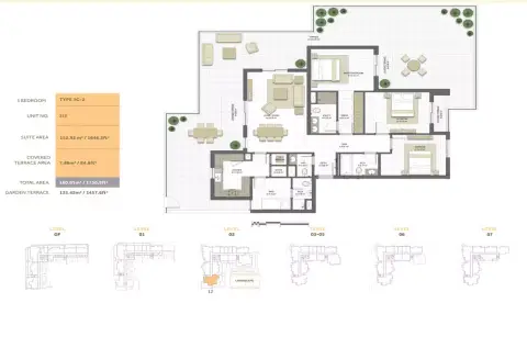 Plattegrond van 3 slaapkamers in Noor Residence