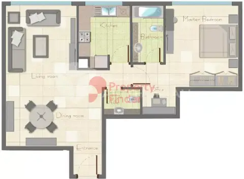 Plattegrond van 1 slaapkamer in Pearl Tower