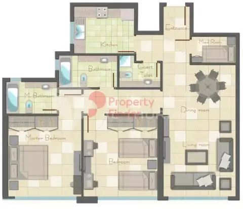 Plattegrond van 2 slaapkamers in Pearl Tower