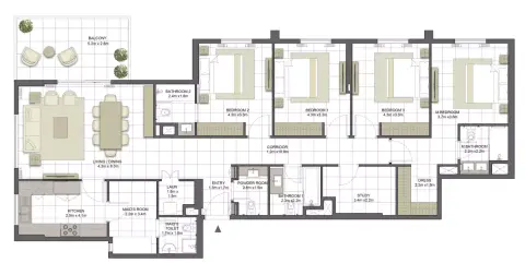 Plattegrond van 4 slaapkamers in Crystal Residences