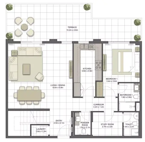 Plattegrond van 4 slaapkamers in Crystal Residences