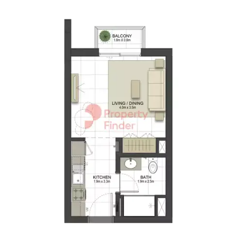 Plattegrond van Studio in Nada Residences