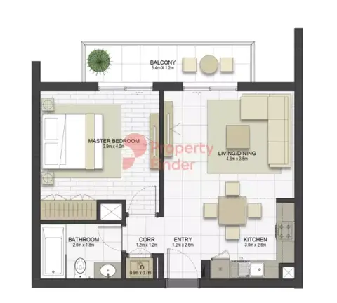 Plattegrond van 1 slaapkamer in Nada Residences