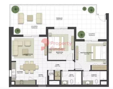Plattegrond van 2 slaapkamers in Nada Residences