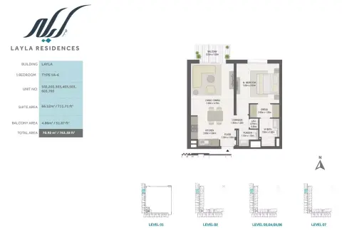 Plattegrond van 1 slaapkamer in Layla Residences