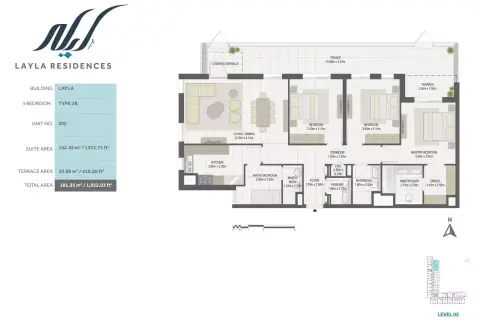 Plattegrond van 3 slaapkamers in Layla Residences