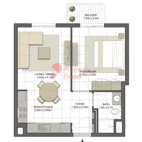 Plattegrond van 1 slaapkamer in Mesk Residences