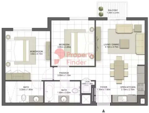 Plattegrond van 2 slaapkamers in Mesk Residences