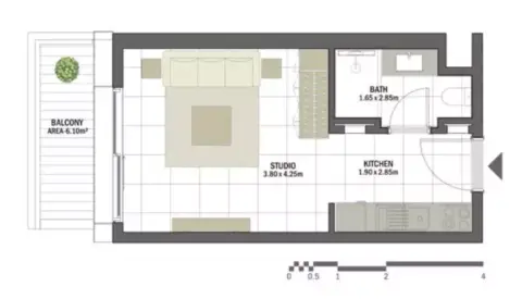 Plattegrond van Studio in Oud Residences