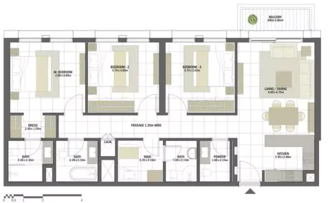 Plattegrond van 3 slaapkamers in Oud Residences
