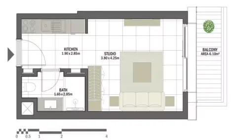 Plattegrond van Studio in Anbar Residences