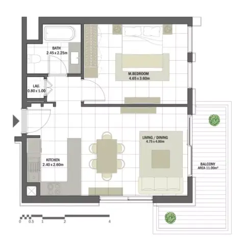 Plattegrond van 1 slaapkamer in Anbar Residences