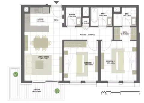Plattegrond van 2 slaapkamers in Anbar Residences
