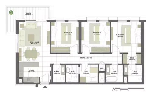 Plattegrond van 3 slaapkamers in Anbar Residences