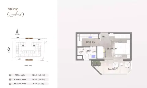 Plattegrond van Studio in Listone Residence
