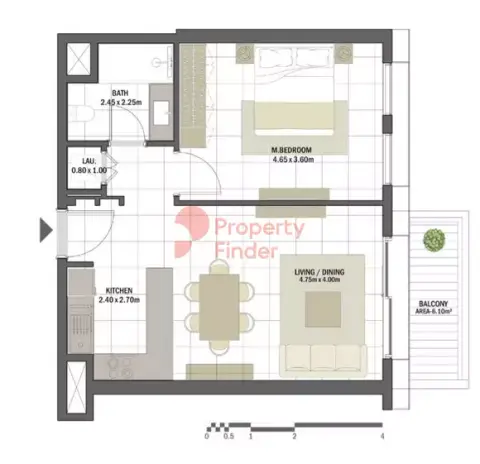 Plattegrond van 1 slaapkamer in Rehan Residences