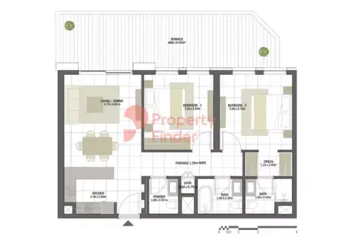 Plattegrond van 2 slaapkamers in Rehan Residences
