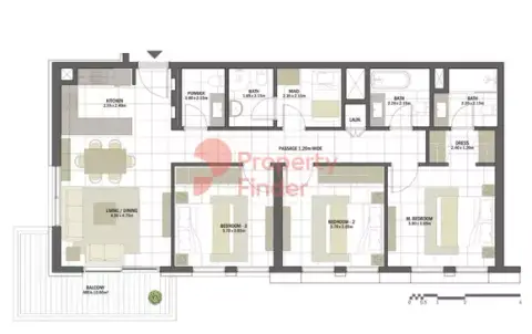 Plattegrond van 3 slaapkamers in Rehan Residences