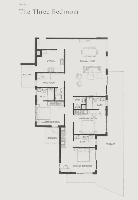 Plattegrond van 3 slaapkamers in Hawa Residence
