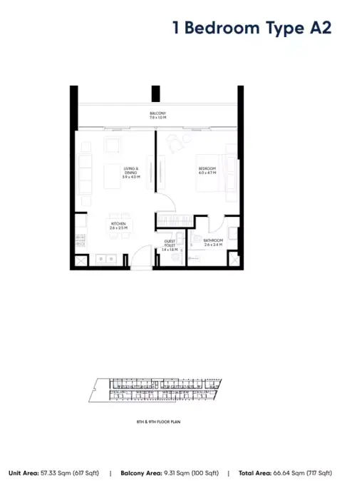 Plattegrond van 1 slaapkamer in Nesba Phase 3 By Arada