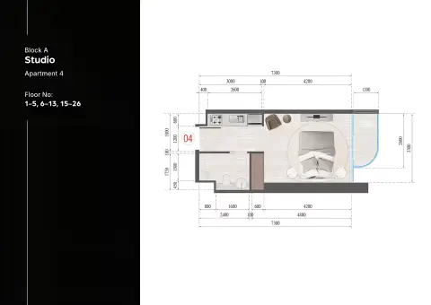 Plattegrond van Studio in Guzel Tower By Tiger Group
