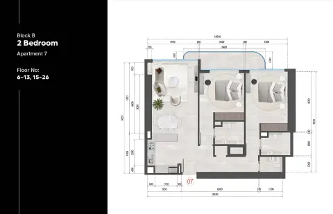 Plattegrond van 2 slaapkamers in Guzel Tower By Tiger Group