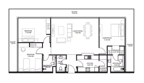 Plattegrond van 3 slaapkamers in Sokoon 2