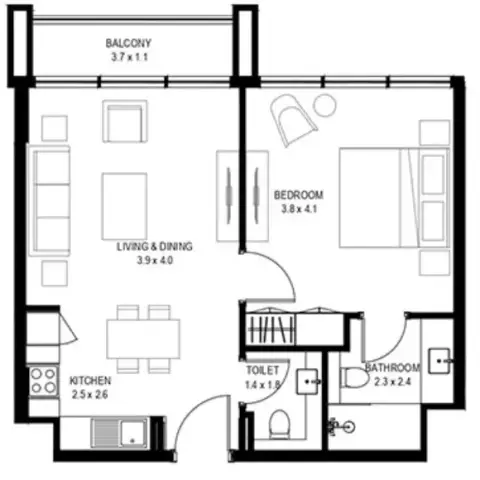 Plattegrond van 1 slaapkamer in Nasaq Phase 2 By Arada