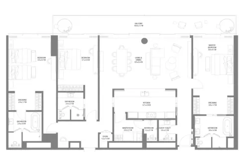 Plattegrond van 3 slaapkamers in Anantara Sharjah Residences