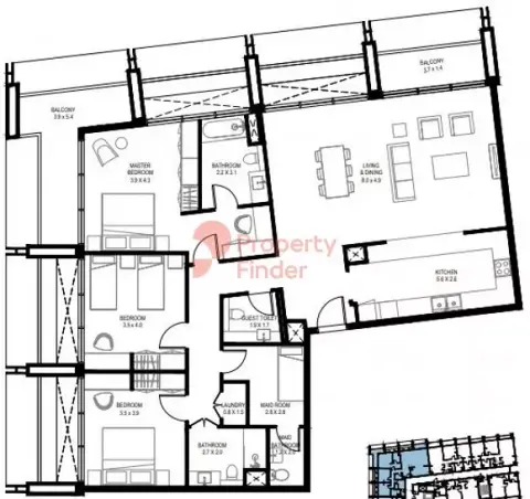 Plattegrond van 3 slaapkamers in Nasaq Phase 4 By Arada