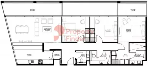 Plattegrond van 3 slaapkamers in The Gate By Arada
