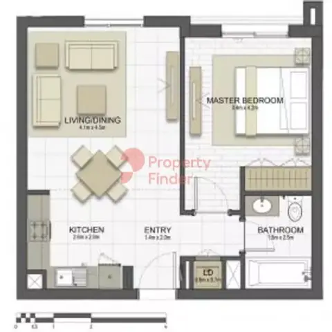 Plattegrond van 1 slaapkamer in Shams Residence