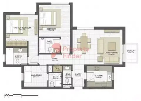 Plattegrond van 2 slaapkamers in Shams Residence