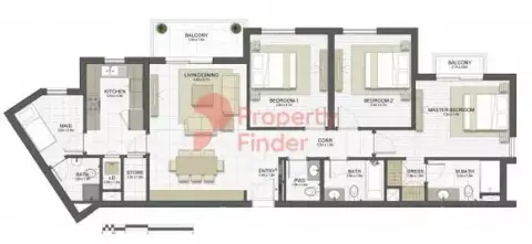 Plattegrond van 3 slaapkamers in Shams Residence