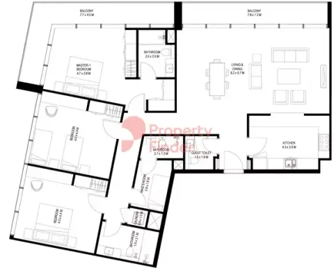 Plattegrond van 3 slaapkamers in Nesba 1 By Arada