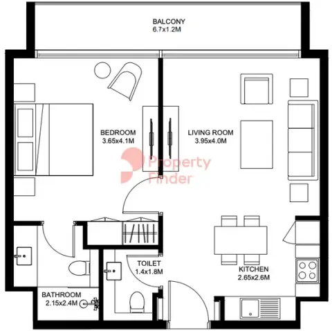 Plattegrond van 1 slaapkamer in Sokoon Phase 4 By Arada