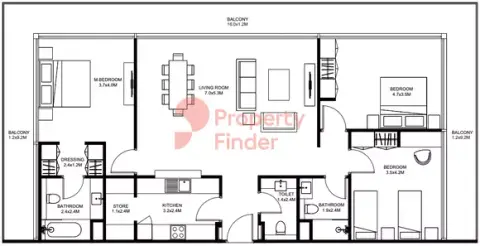 Plattegrond van 3 slaapkamers in Sokoon Phase 4 By Arada
