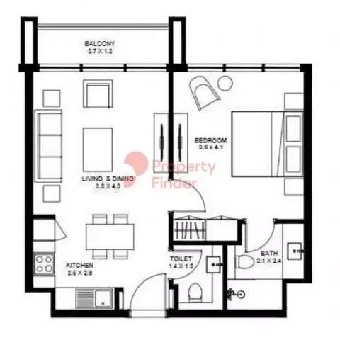 Plattegrond van 1 slaapkamer in Nasaq 1 By Arada