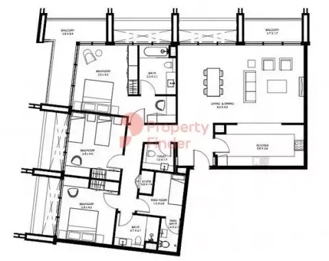 Plattegrond van 3 slaapkamers in Nasaq 1 By Arada