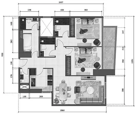 Plattegrond van 2 slaapkamers in Faradis Tower