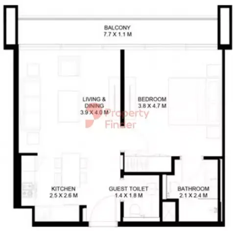 Plattegrond van 1 slaapkamer in Nasaq Phase 3 By Arada